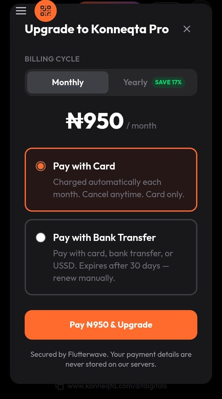 Upgrade to Konneqta Pro, monthly billing